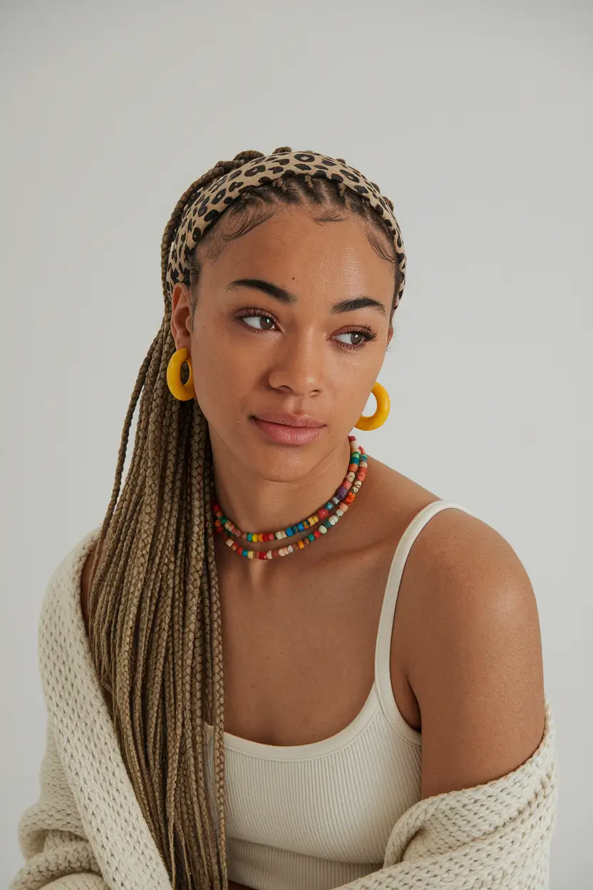braids summer 2025 Leopard Print Headband Box Braids