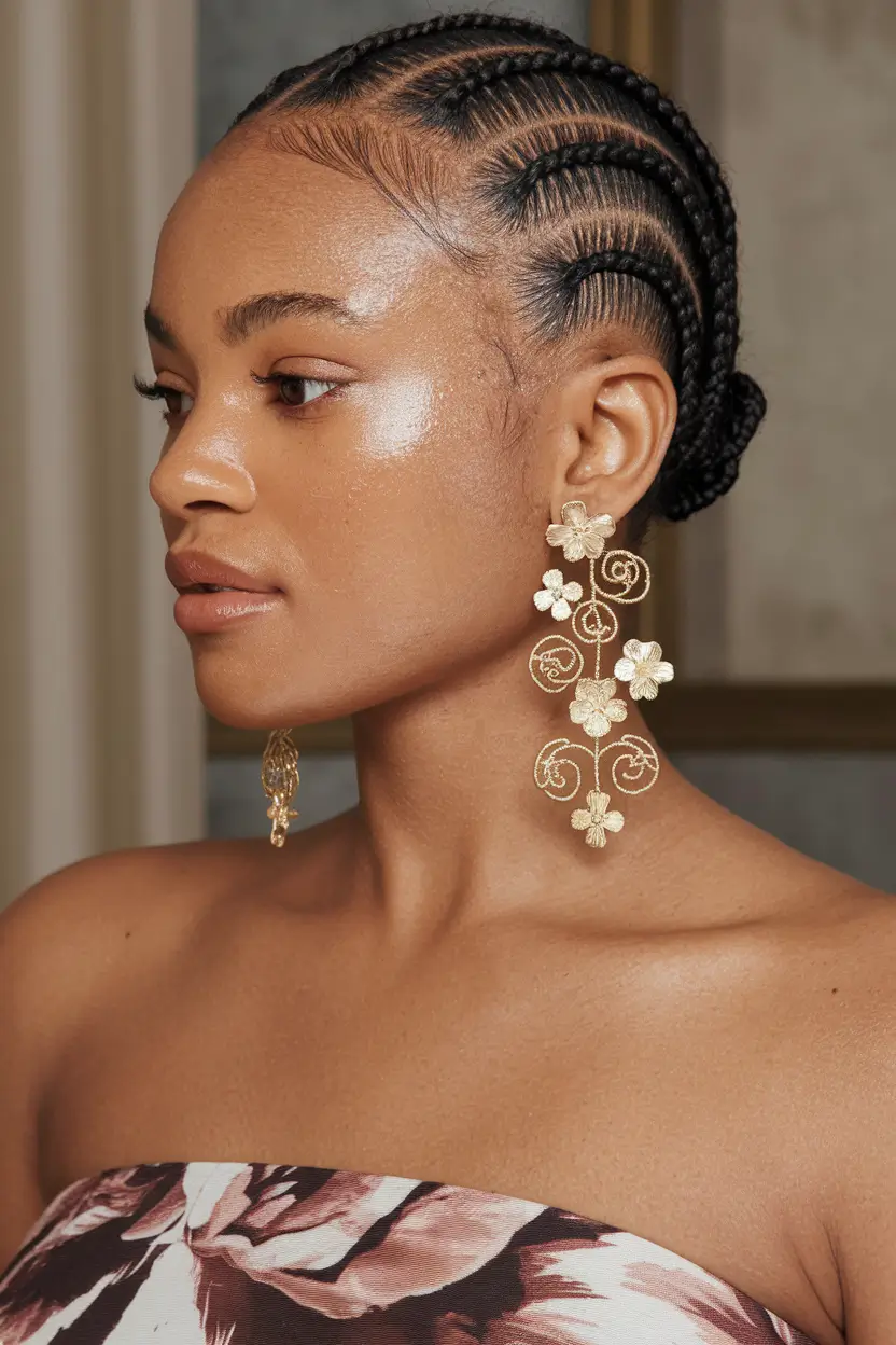 braids summer 2025 Goddess Cornrows with Gold Accents