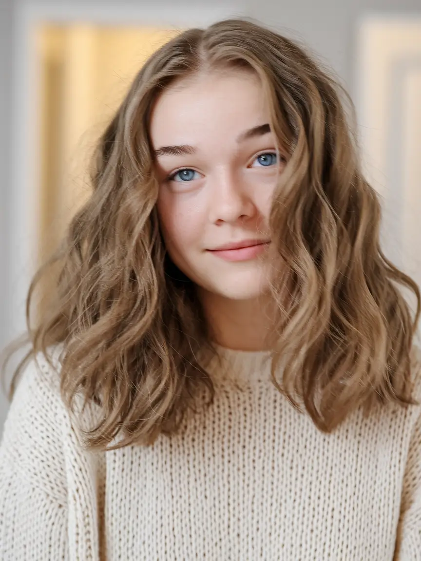 girl haircut summer Crinkled Curls with Beachy Vibes