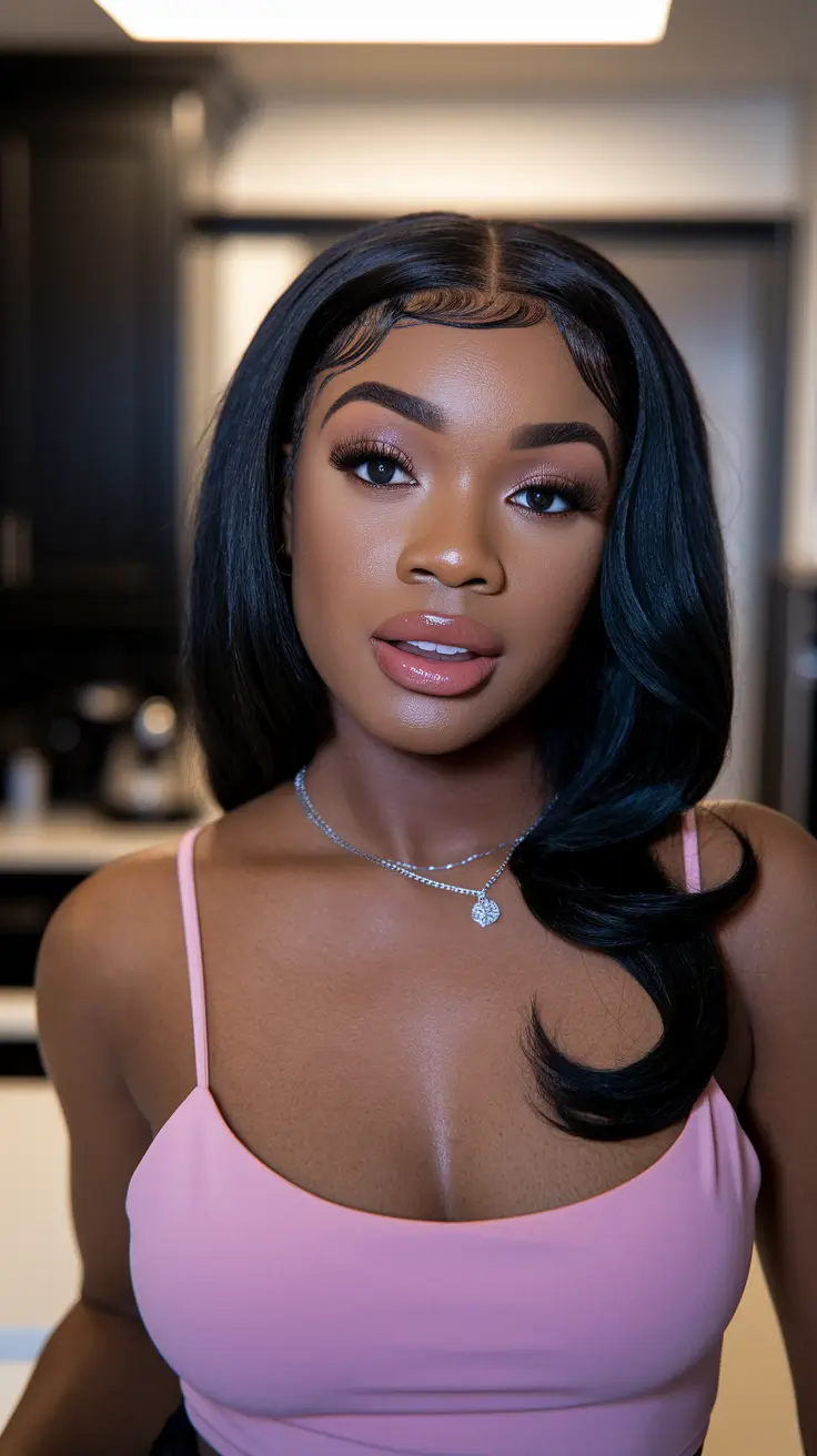 gorgeous black women hairstyles 2025 Classic Side-Swept Glamour