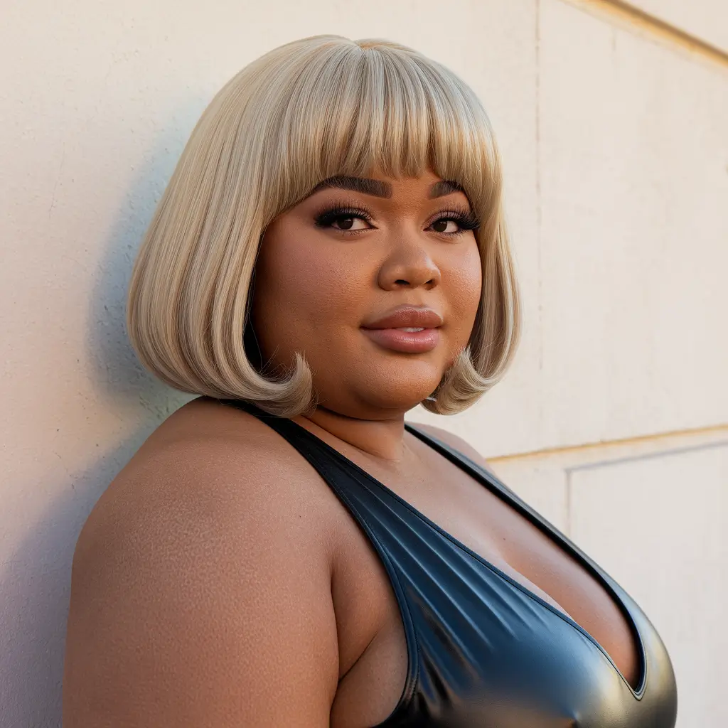 haircut chubby face fat women Classic Rounded Bob with Full Bangs