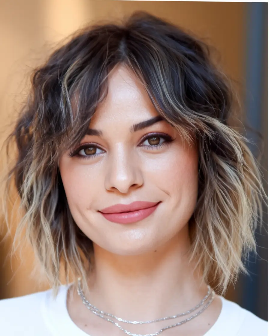 haircut chubby face medium Blended Balayage Shag with Loose Layers