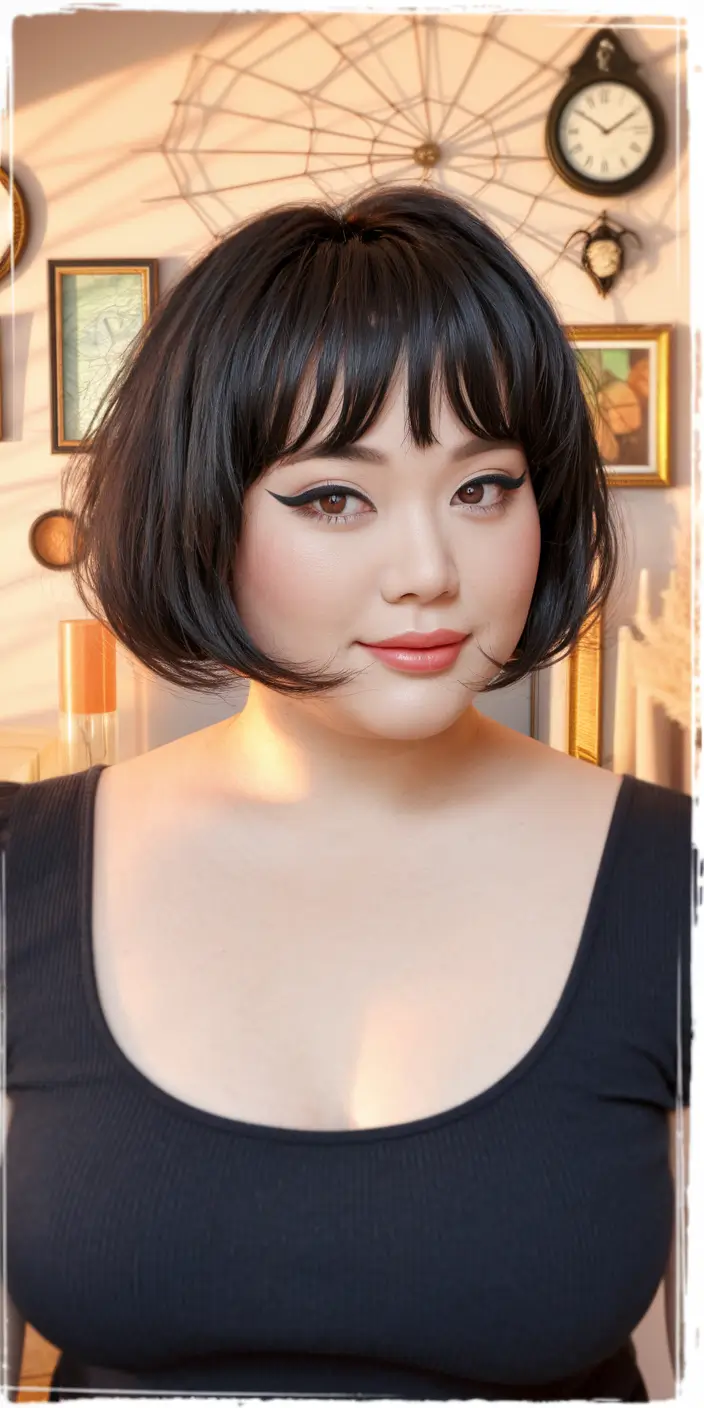 haircut chubby face bangs Rounded French Bob with Full Bangs