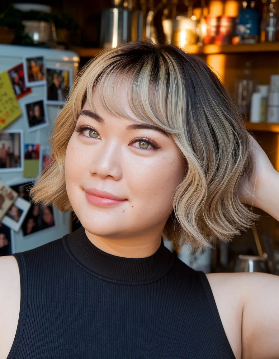 haircuts for chubby faces medium Soft Blonde Waves with Side-Swept Bangs