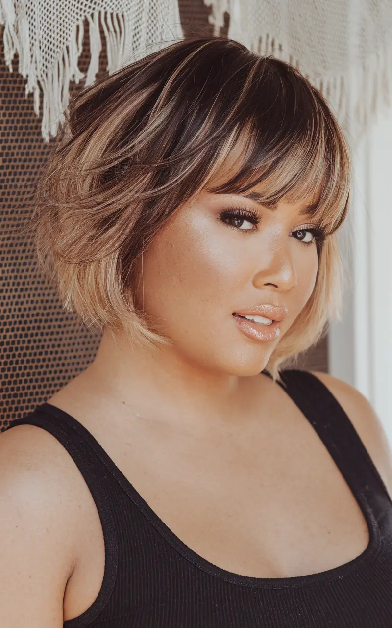haircut chubby face short Textured Bob with Choppy Fringe