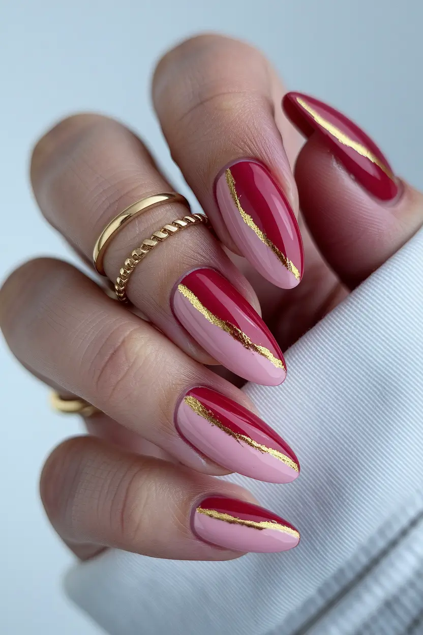 june nails color ideas 2025 Rose & Gold Luxe Stripes