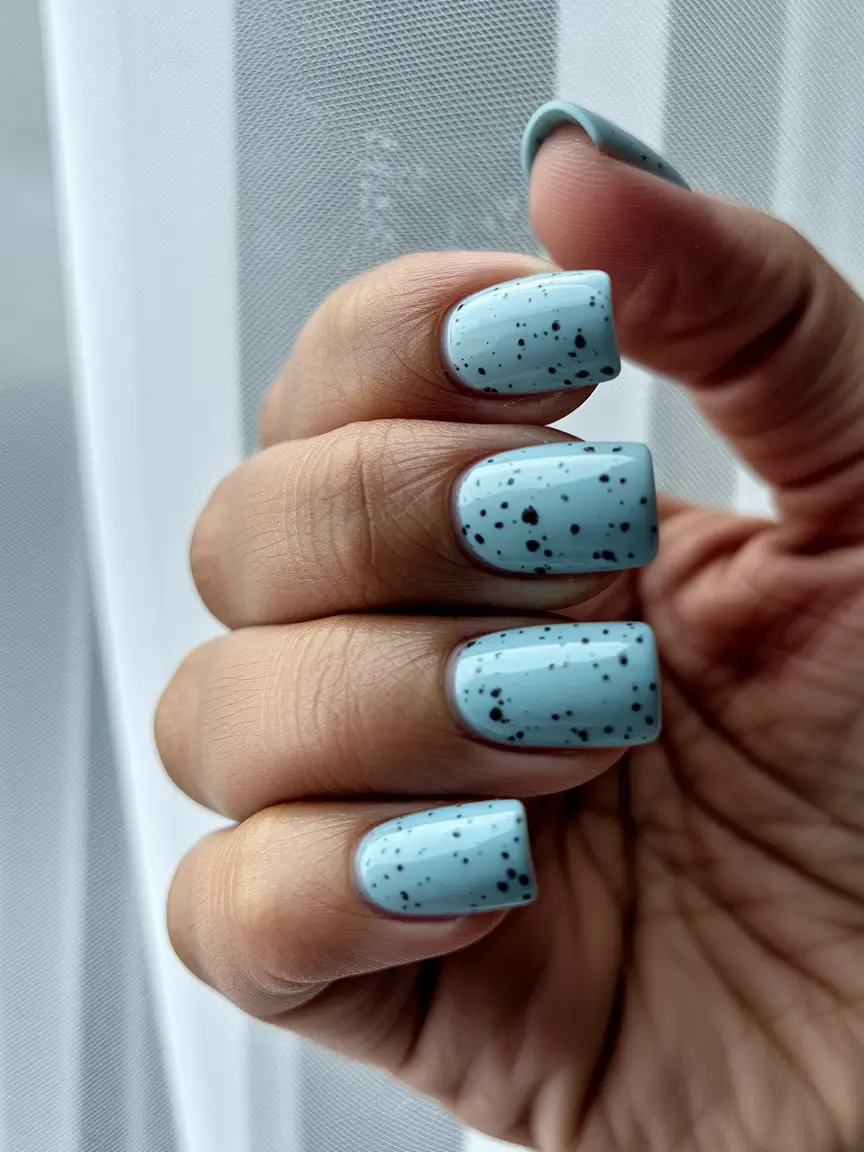 june nails dip Speckled Sky Blue Shorties