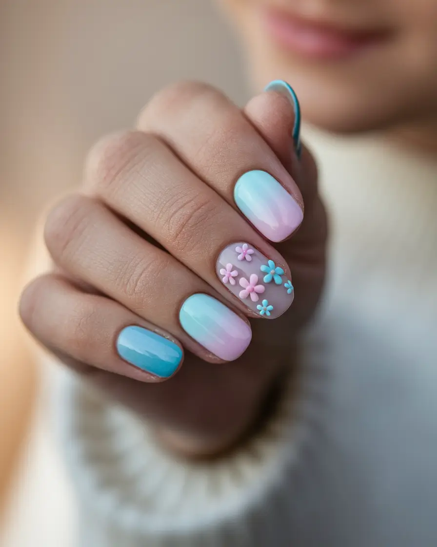 june birthstone color nails Pastel Bloom with 3D Florals