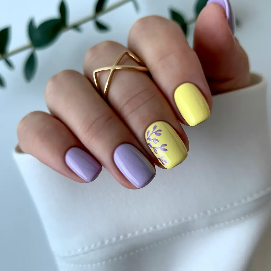 june nails color toes Sunny Lilac Mix with Leafy Accent