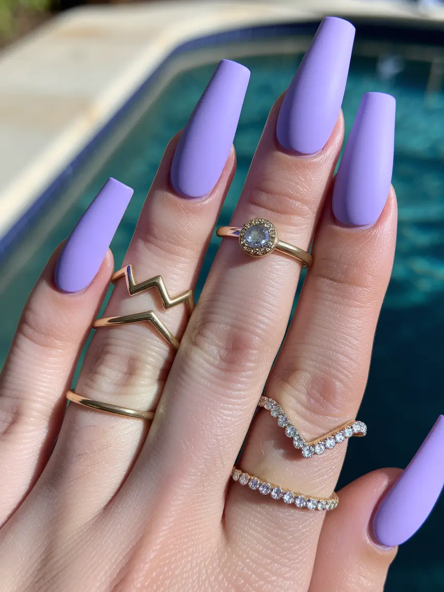 june nails color ideas 2025 Lavender Poolside Matte