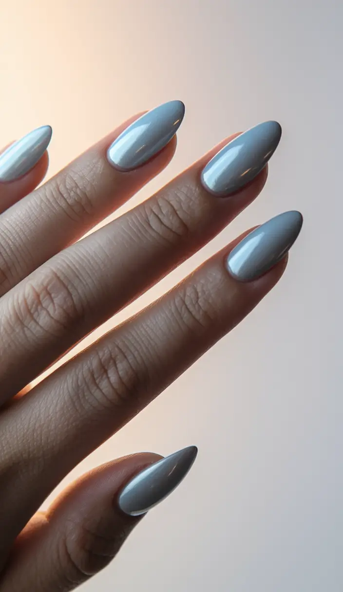 june nails solid color Cool Gray with a Sleek Finish