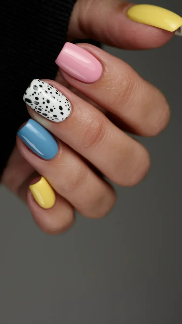 june nails ideas 2025 Colorblock Candy Dots