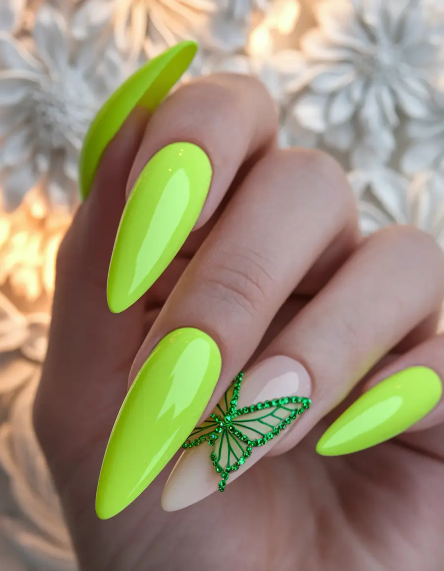 june nails ideas 2025 Neon Butterfly Energy