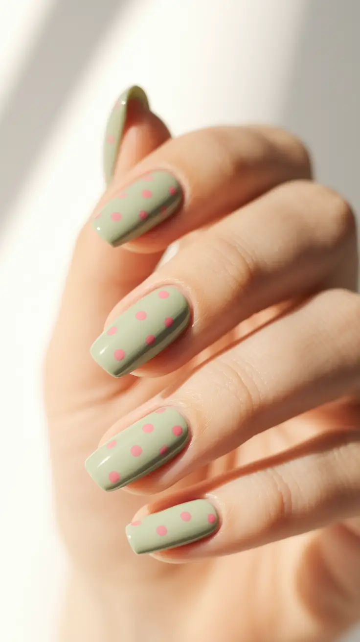 june nails ideas 2025 Olive & Bubblegum Dots