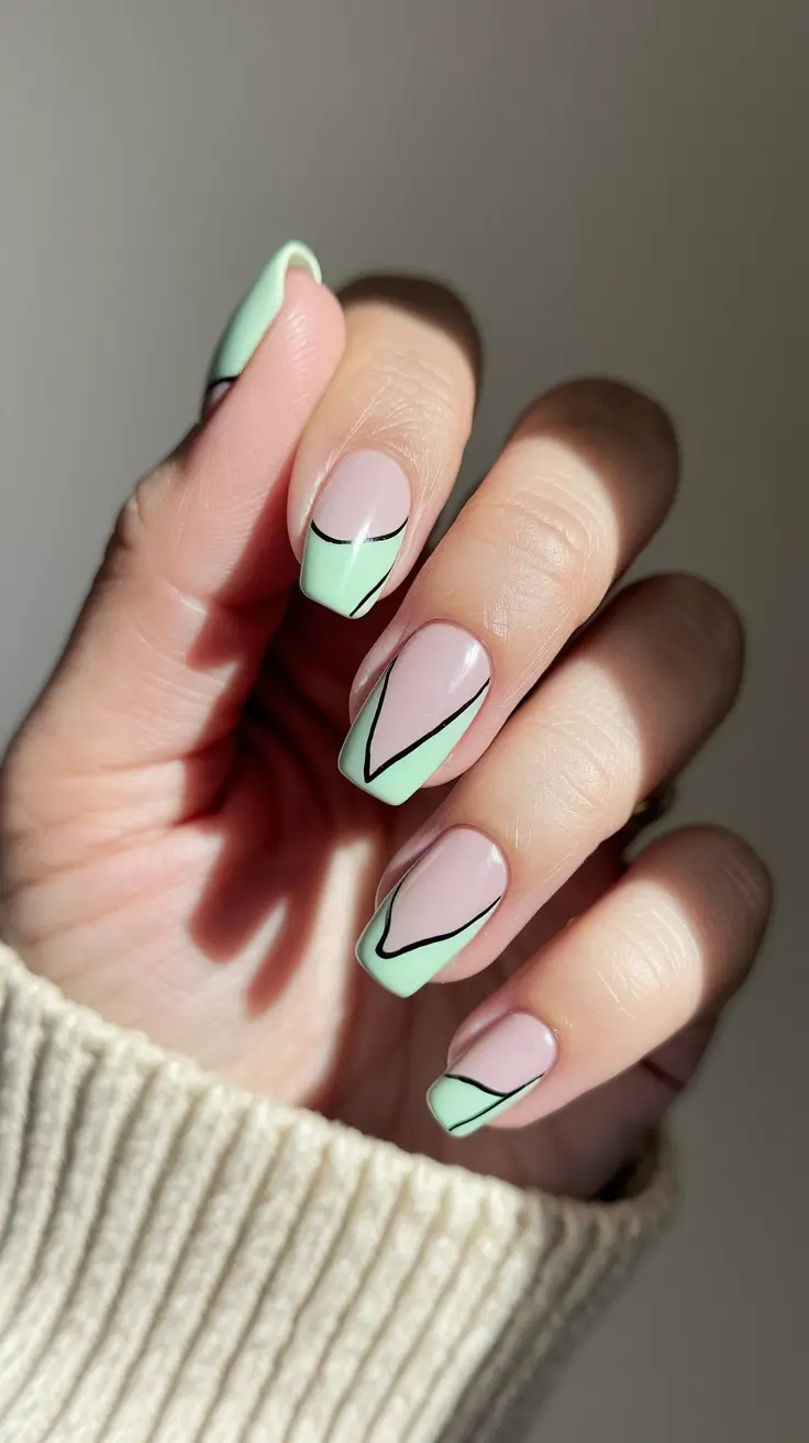june nails ideas 2025 Mint Geometry