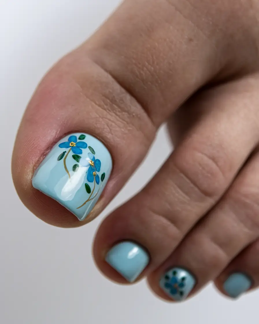 june toe nails ideas 2025 Forget-Me-Not Floral Baby Blue