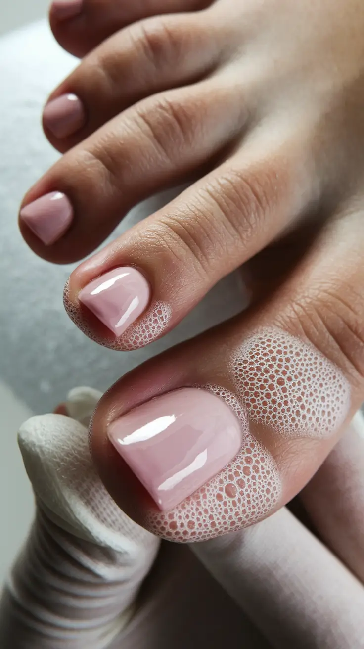 june toe nails ideas 2025 Delicate Pink Buff and Shine