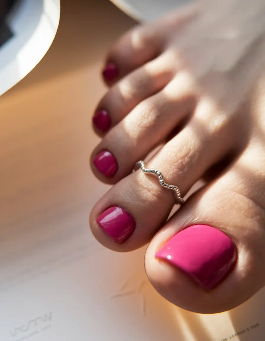 june toe nails ideas 2025 Glossy Raspberry Punch