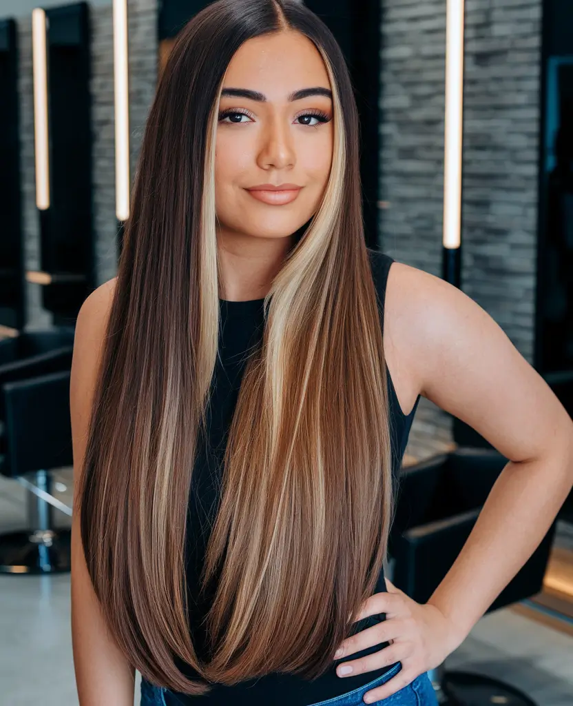 summer hairstyles for long hair 2025+Bold Face-Framing Highlights with Sleek Finish