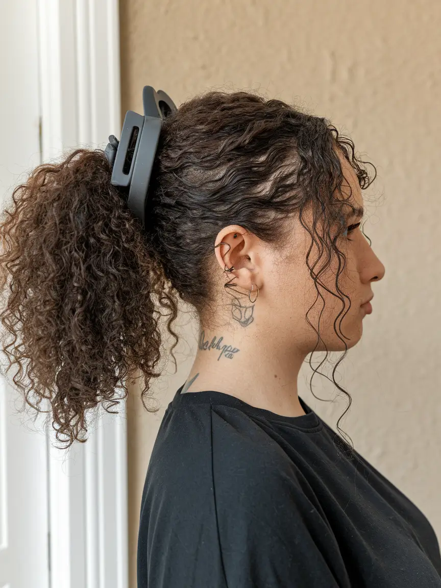 quick easy summer hairstyles black women Curly Hair Claw Clip Updo