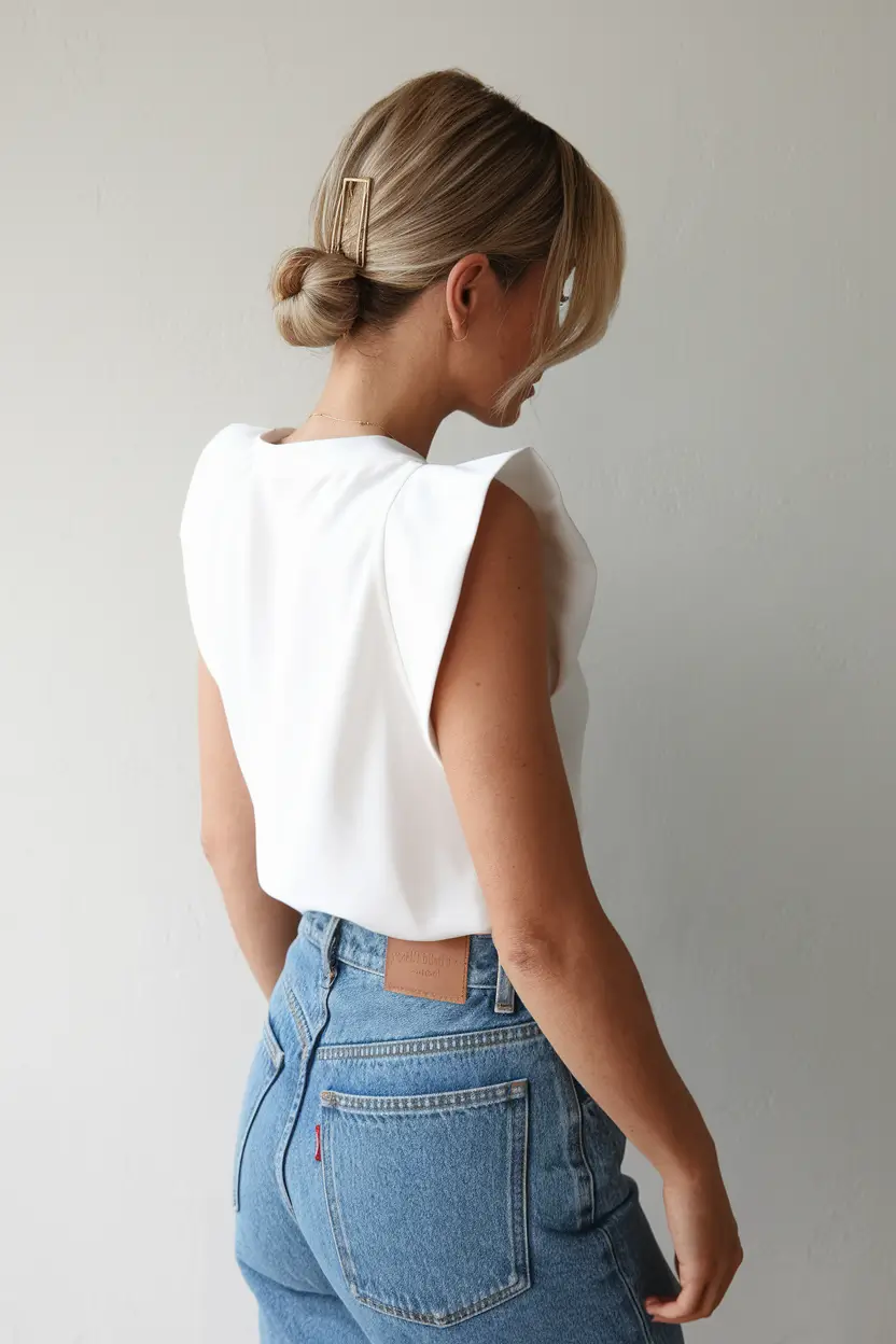 quick easy hairstyles for medium hair for summer Low Bun with Gold Hair Clip
