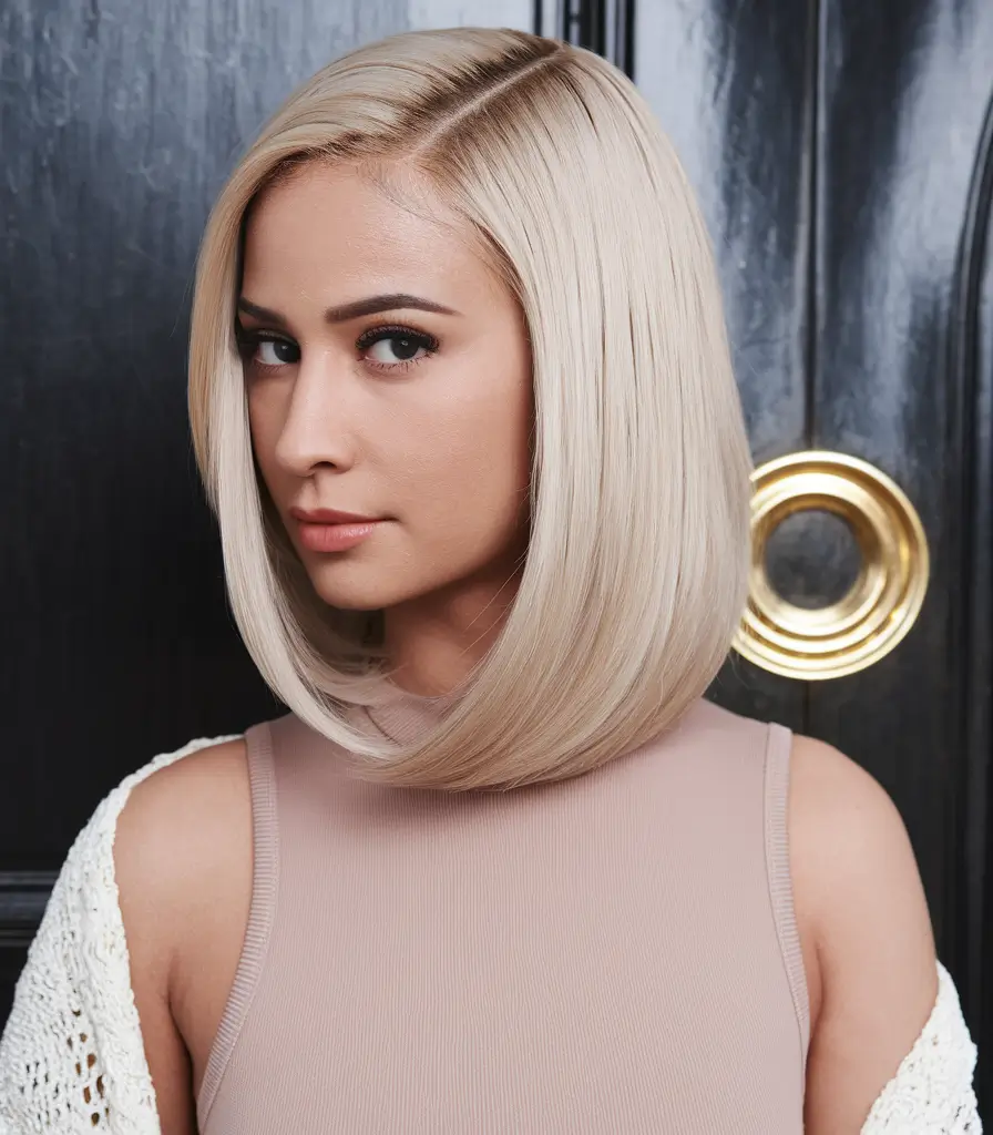 Stylish Bob Hair Summer Classic Blonde Long Bob with a Deep Side Part