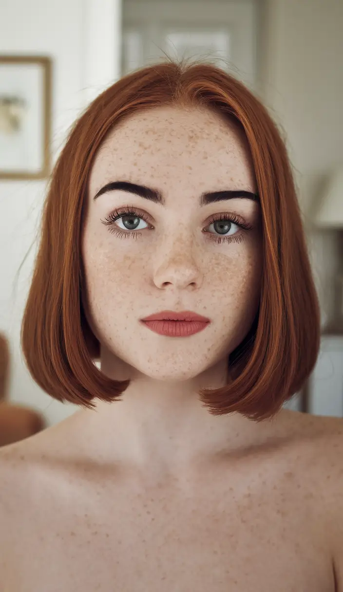 Stylish Bob Hair Summer Coppery Chin-Length Bob with Flipped Ends