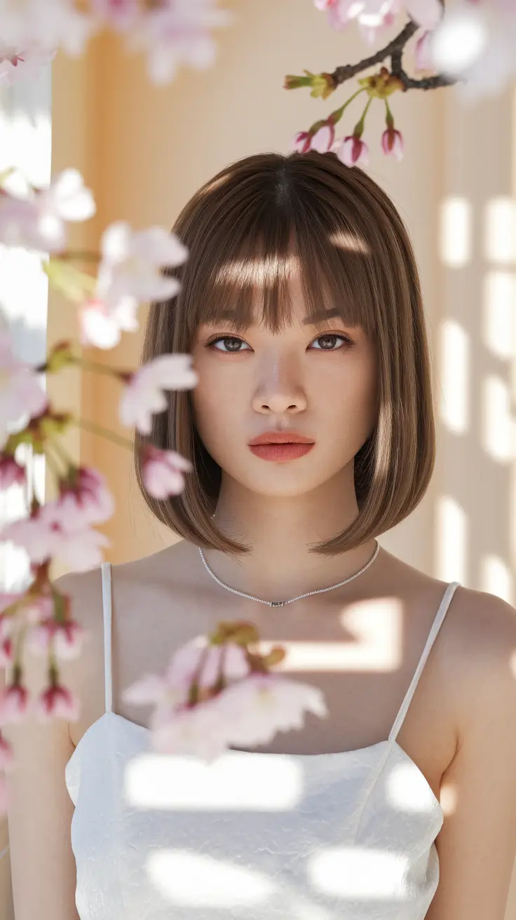 Stylish Bob Hair Summer Soft Brunette Bob with Wispy Bangs