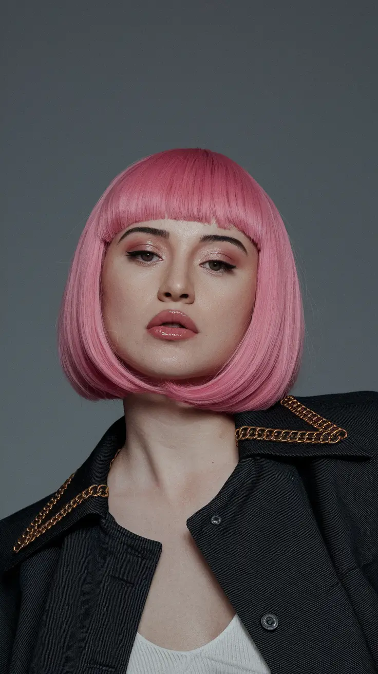 Stylish Bob Hair Summer Bubblegum Pink Bob with Heavy Fringe