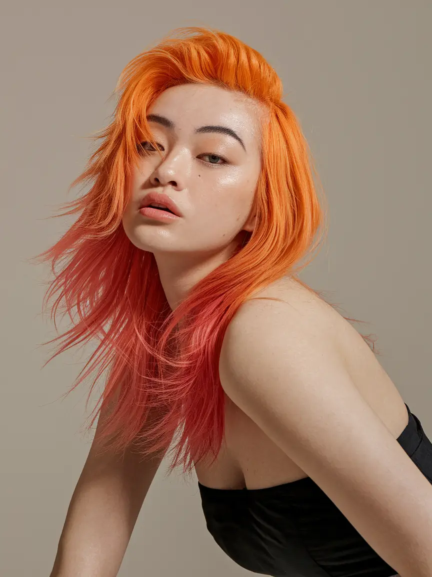 stylish women haircuts Electric Orange and Pink Mullet Layers