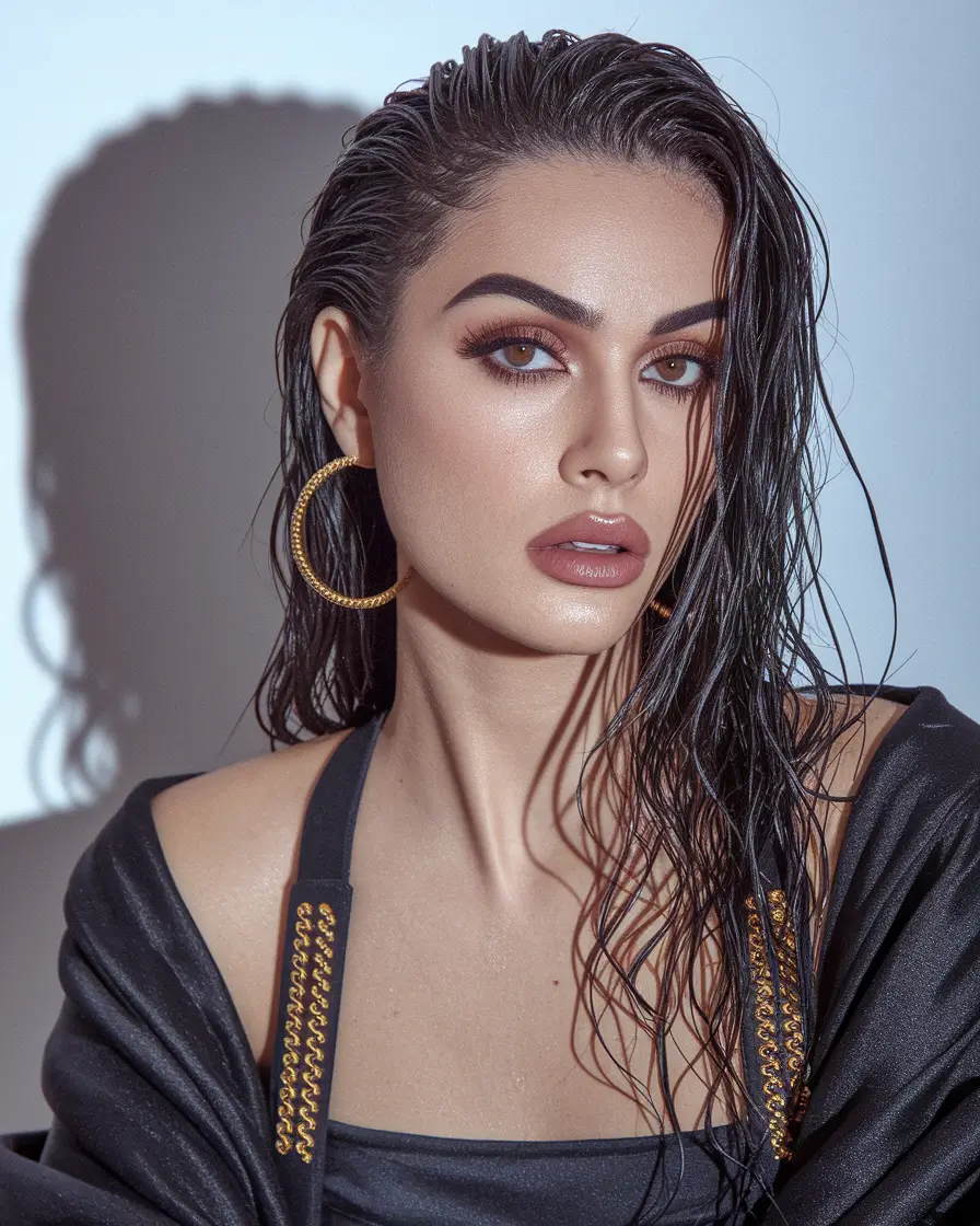 stylish women haircuts Runway-Wet Look with Defined Texture