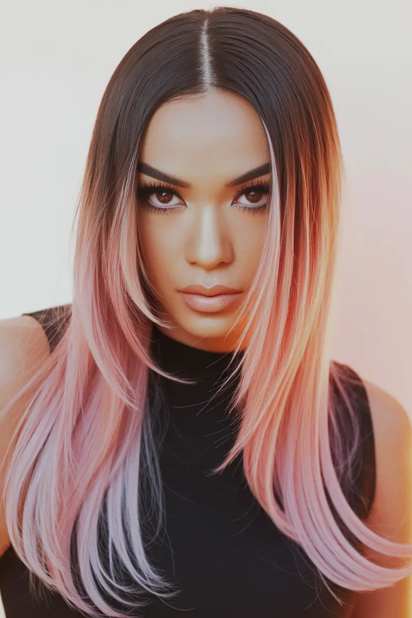 stylish women haircuts Sleek Pink Ombré with a Center Part