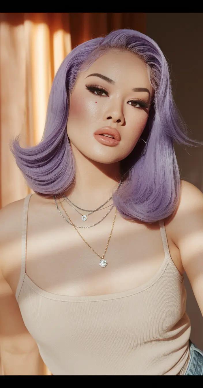 stylish women haircuts Vintage-Inspired Lilac Blowout