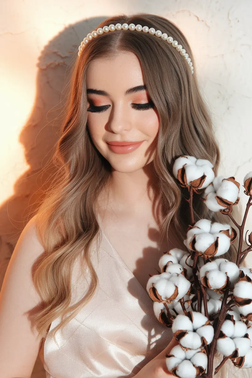 stylish women haircuts Romantic Loose Waves with a Pearl Headband