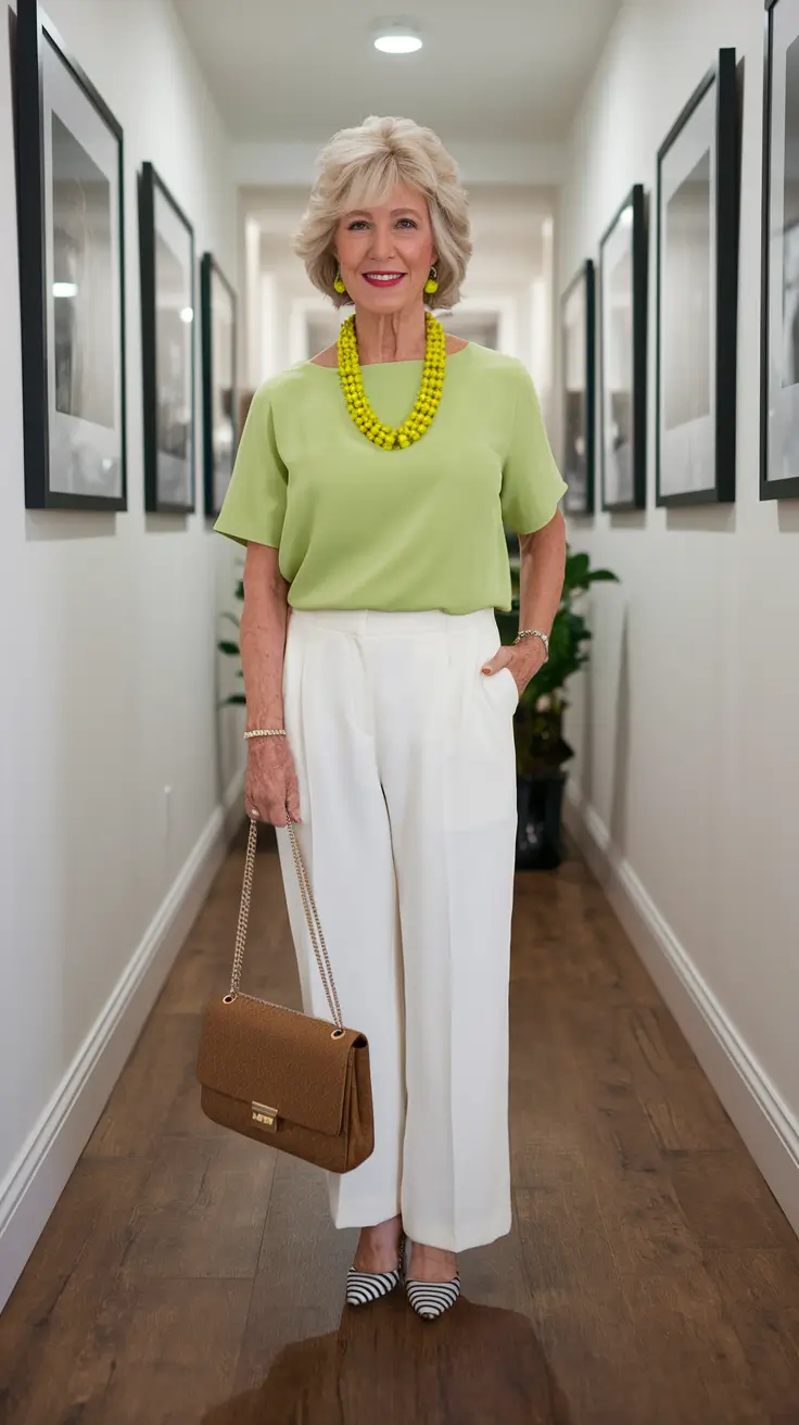 summer outfit women over 60 Zesty Lime and Crisp White for the Bold Minimalist