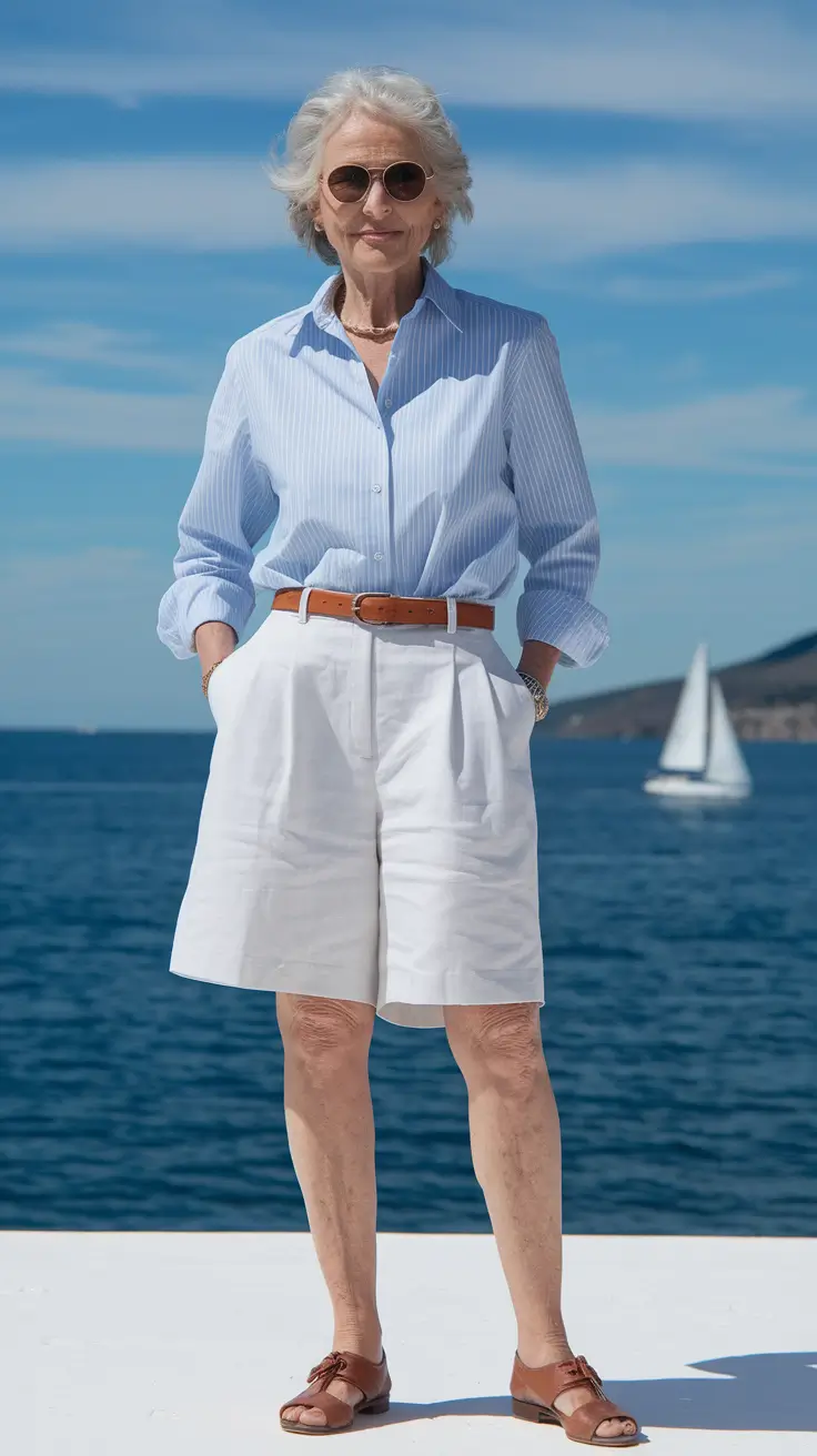 summer outfit women over 60 Seaside Blues and Linen Whites