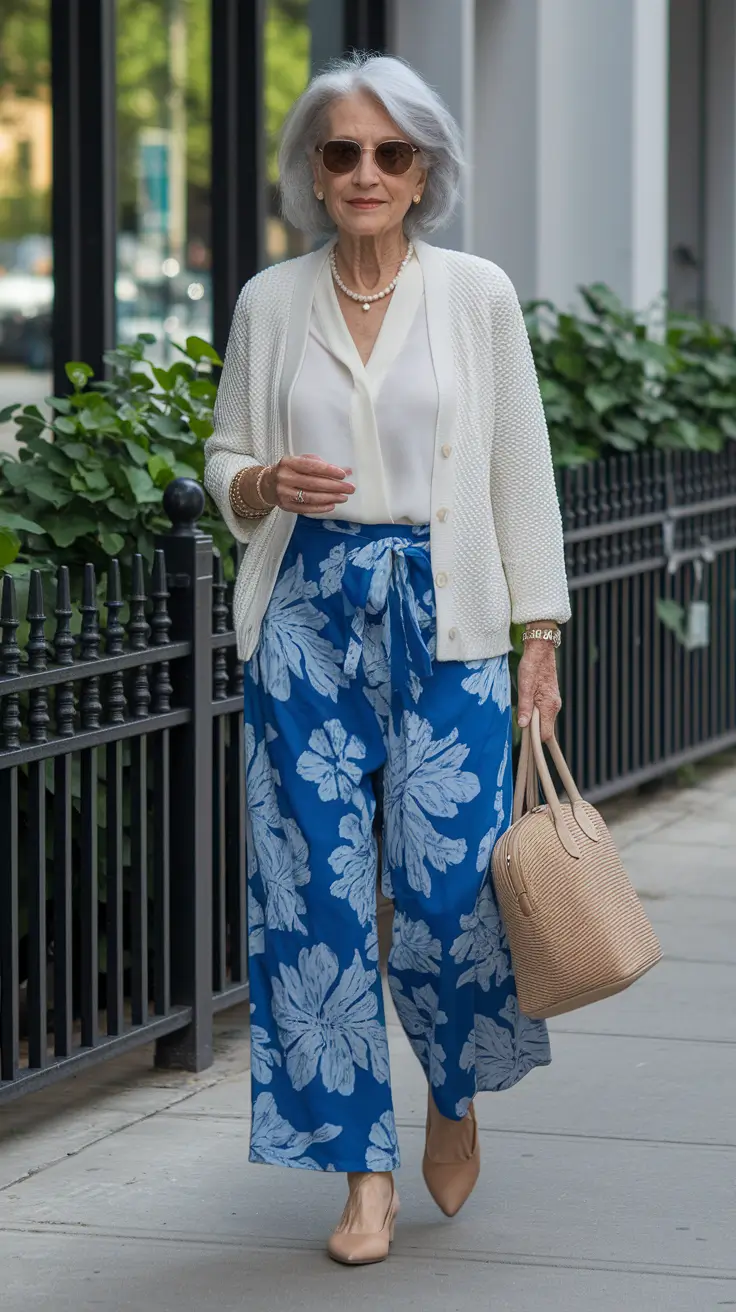 summer outfit women over 60 Floral Pants and Breezy Cardigans