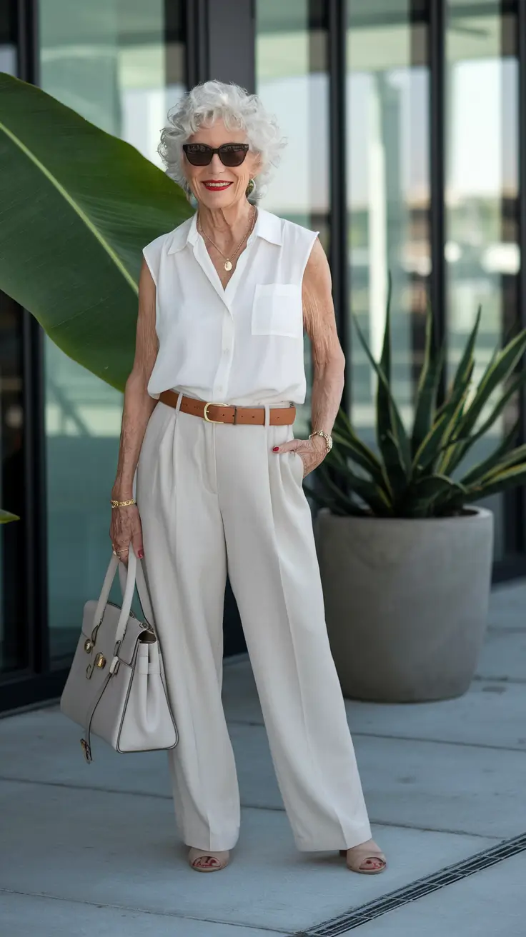 summer outfit women over 60 Timeless All-White with European Flair