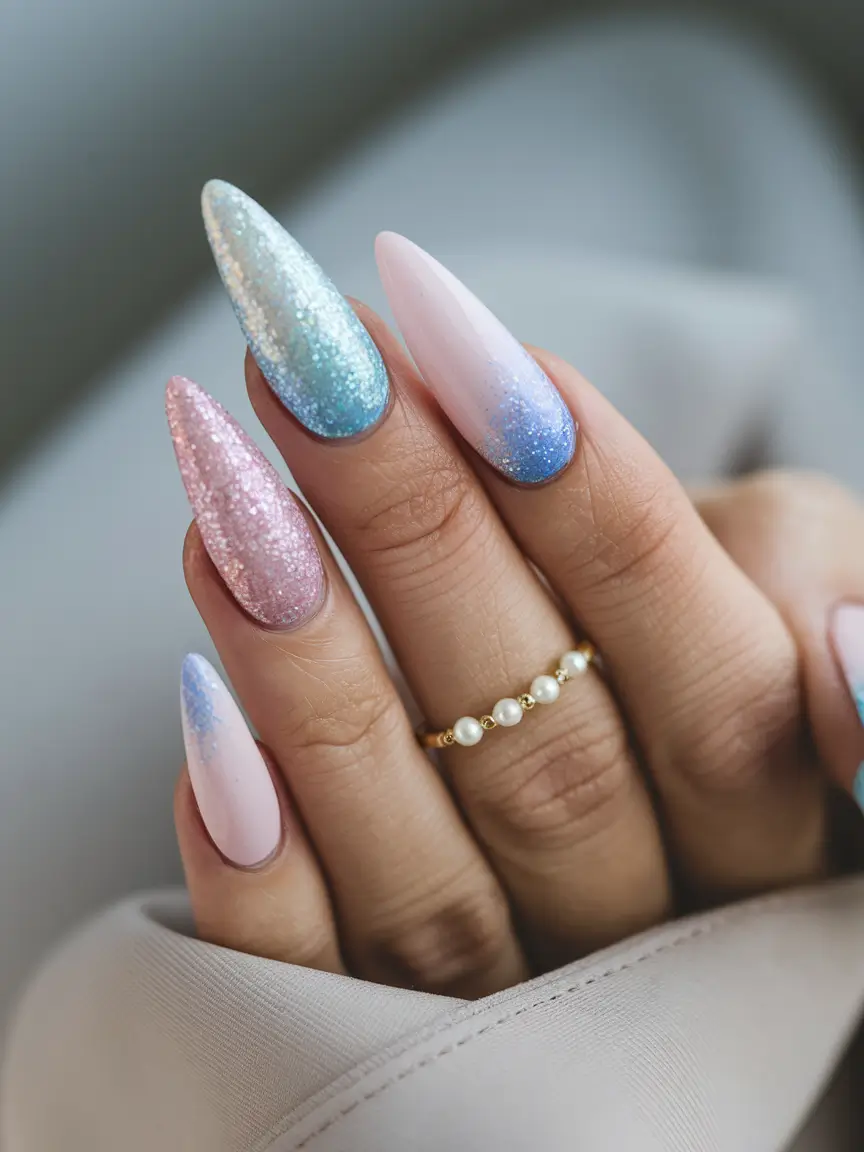 summer acrylic nail ideas 2025 Pastel Sparkle Ombré That Feels Like Magic