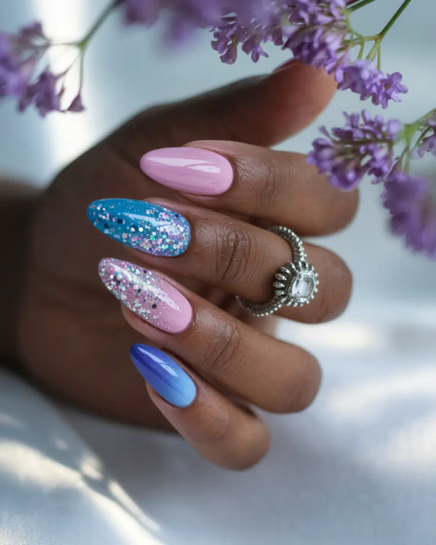 summer acrylic nail ideas 2025 Barbiecore Meets Cosmic Confetti