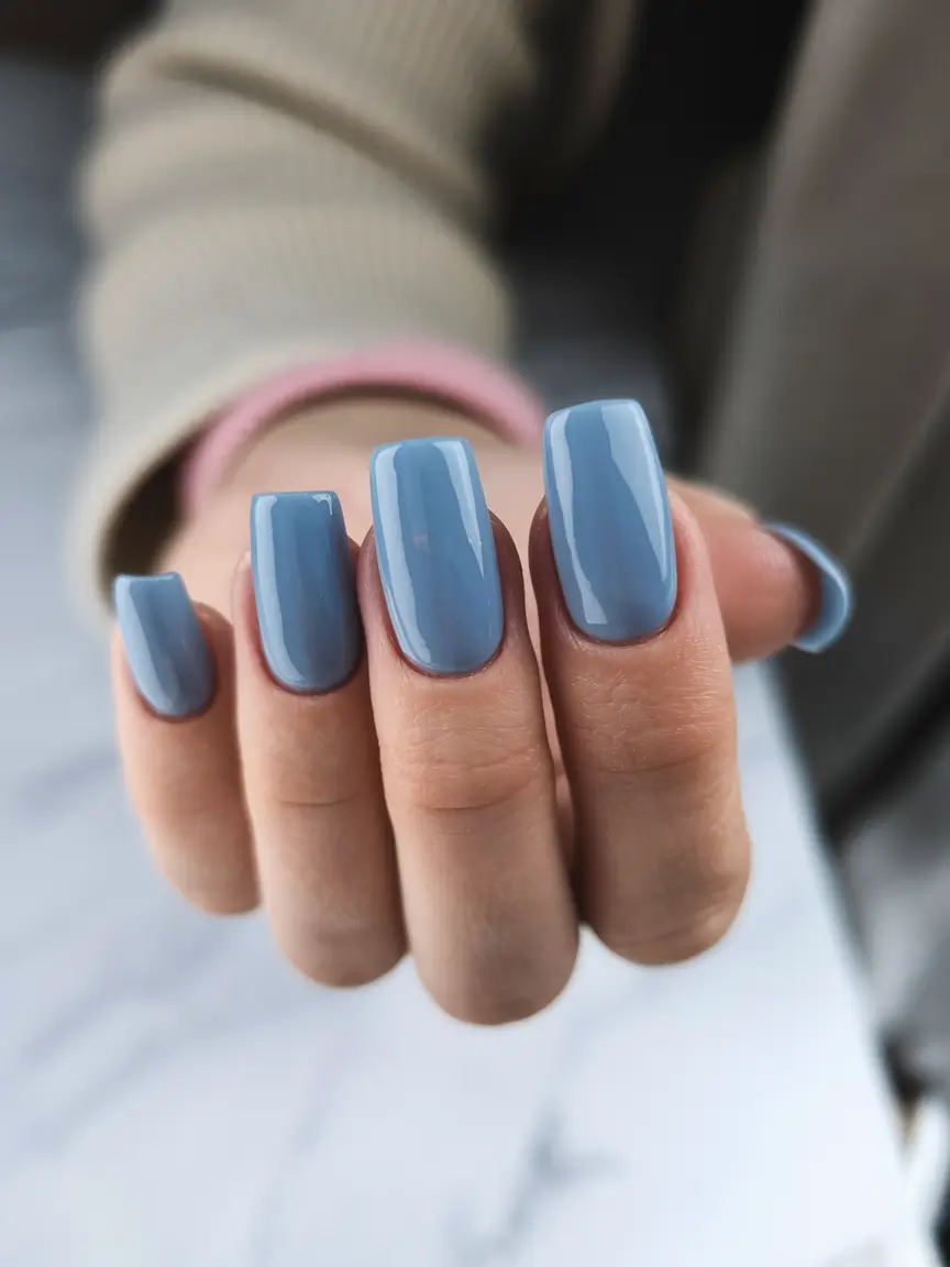 summer acrylic nail ideas 2025 Classic Blue with a Soft-Square Edge