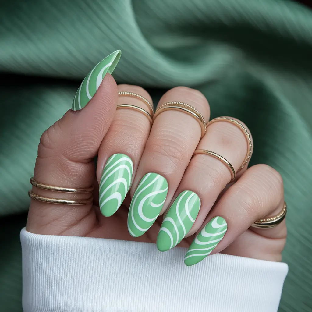 summer acrylic nail ideas 2025 Mint Swirls with Minimalist Energy
