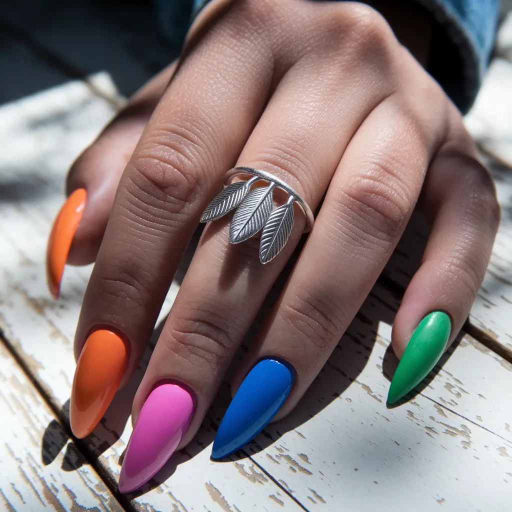summer acrylic nail ideas 2025 Electric Rainbow Claws That Scream Summer