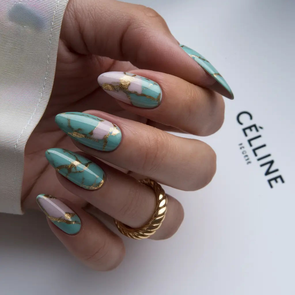 summer acrylic nail ideas 2025 Abstract Kintsugi in Summer Pastels