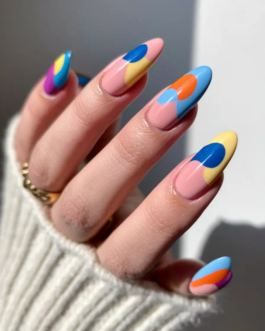 summer almond nails Color Drops on a Pink Canvas