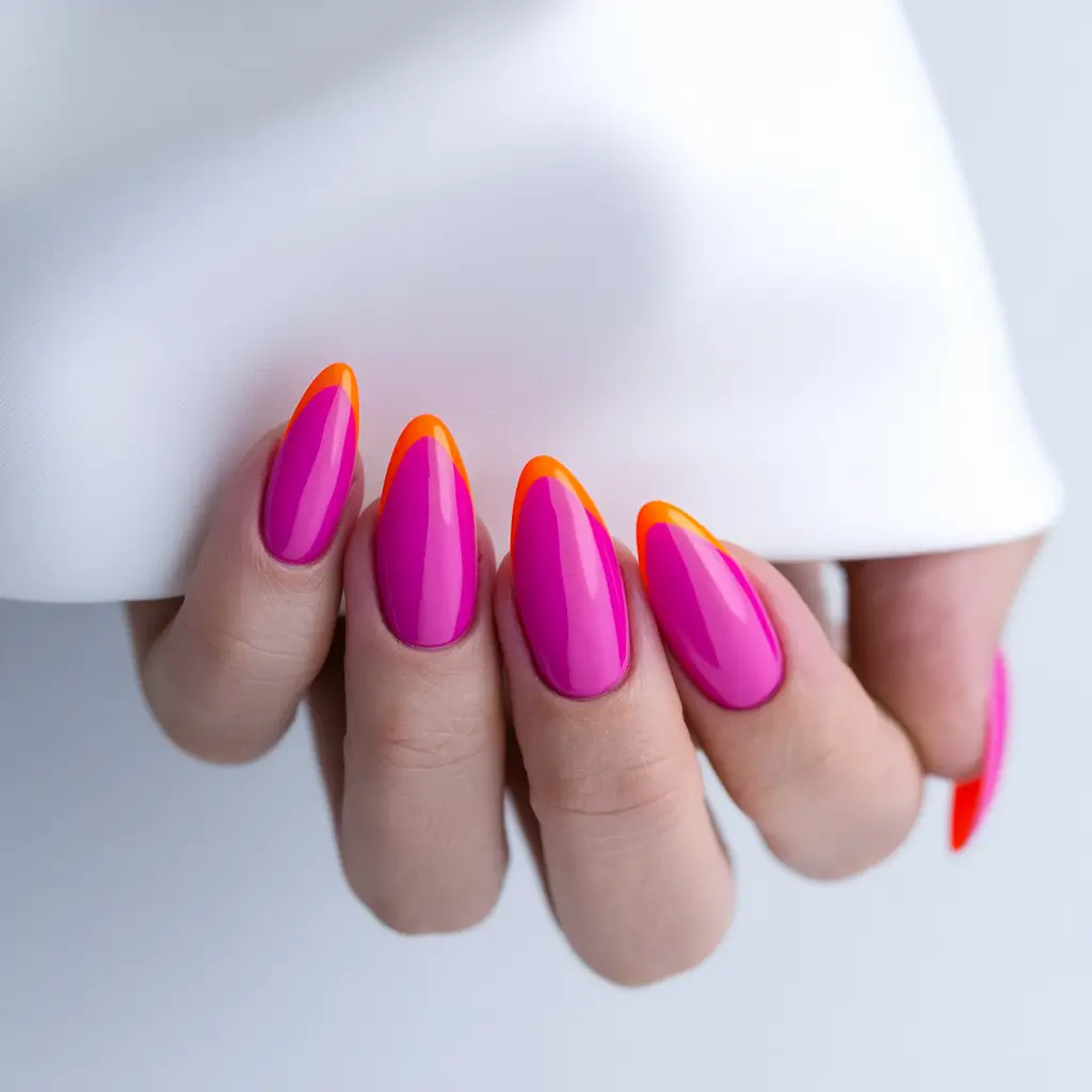 summer almond nails Pink & Orange French Tip Twist