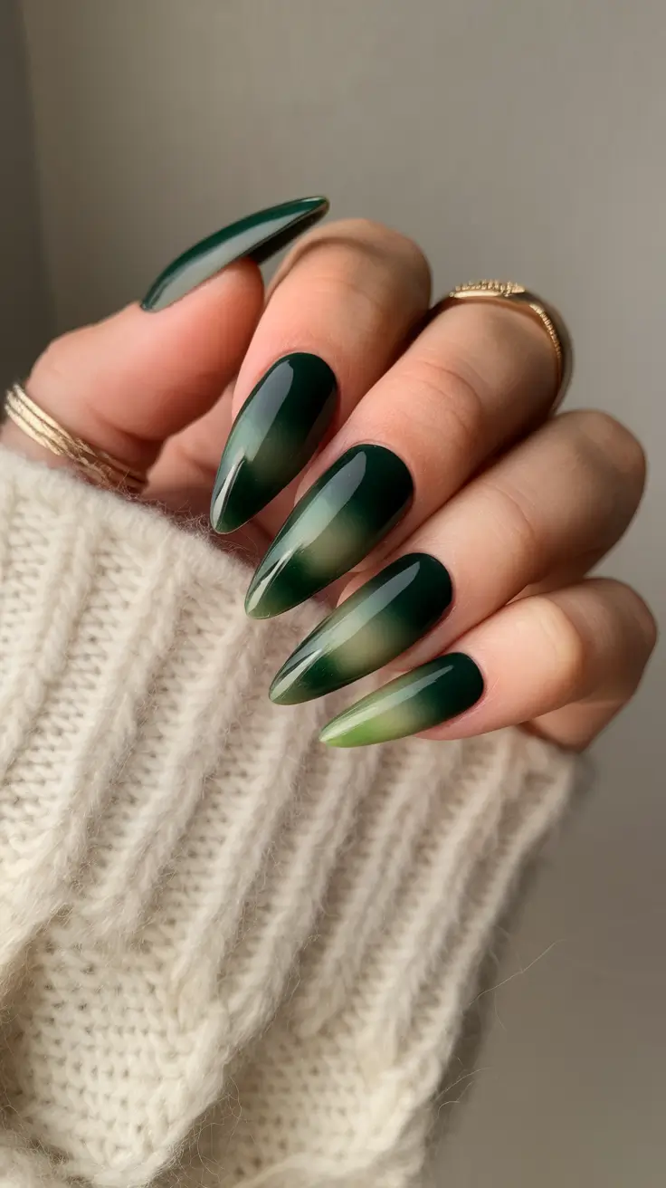 summer almond nails Deep Forest Green Fade for Sultry Summer Nights