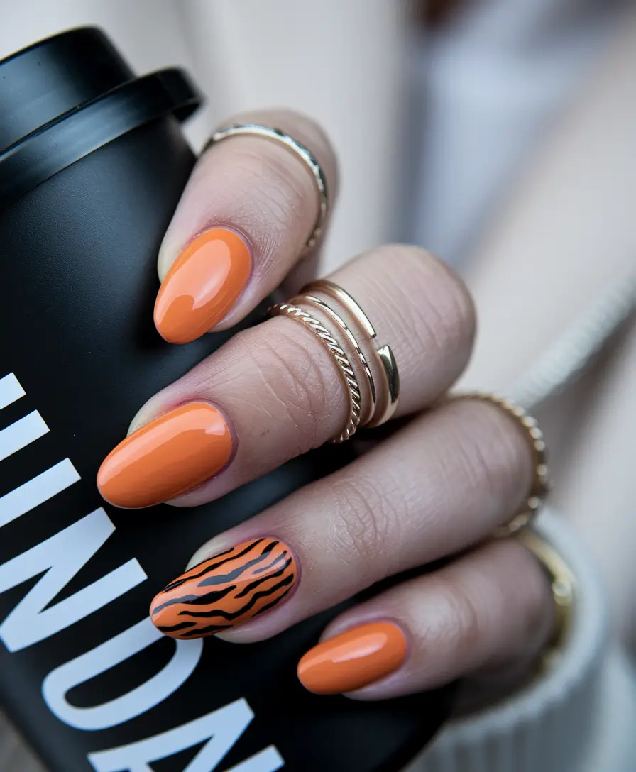 summer almond nails Tiger Orange Chic with a Wild Twist