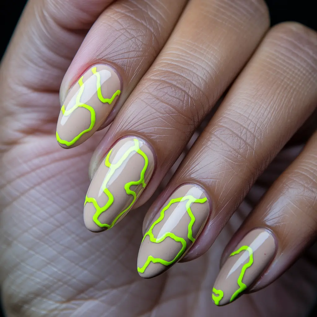 summer almond nails Electric Outlines on a Nude Base