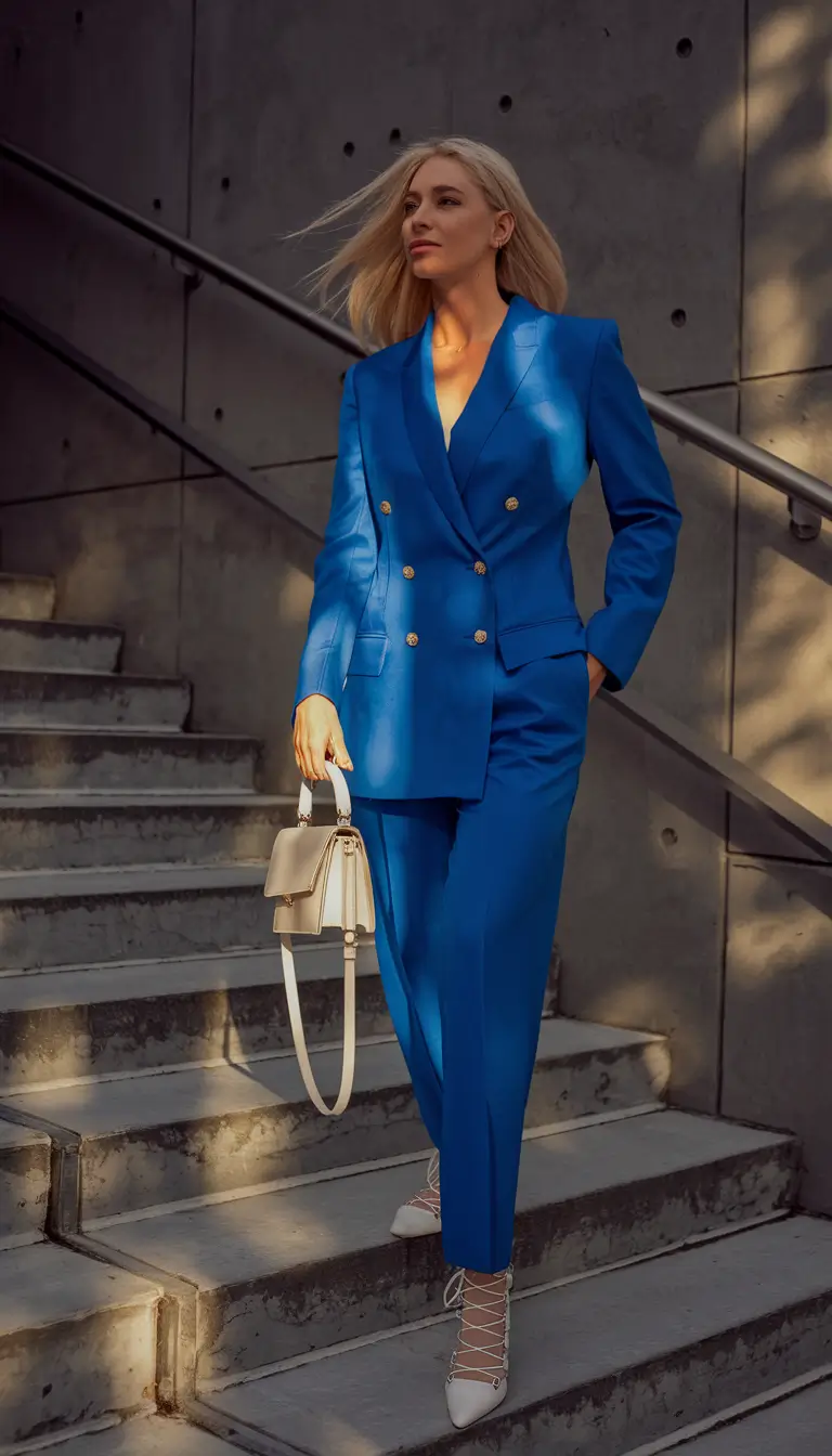 summer business casual outfit ideas 2025 Electric Blue Power Suit